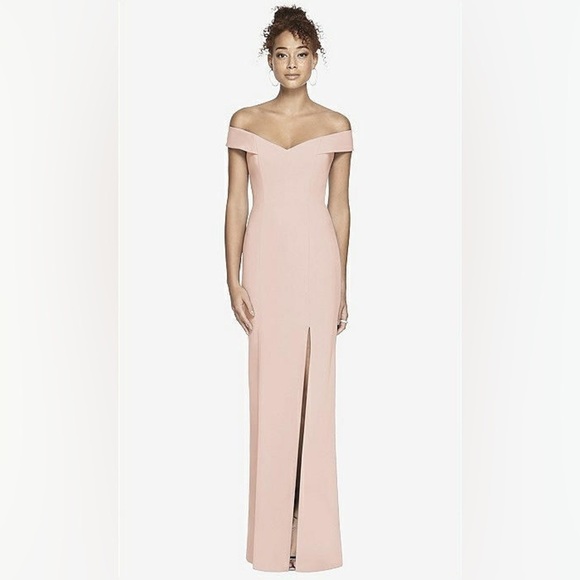 NWT Dessy Collection Off-the-Shoulder Criss Cross Back Trumpet in Cameo, Size 2R - Picture 3 of 16